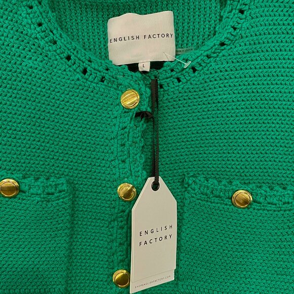New English Factory Cotton Short Sleeve Cardigan Jade Green Large - Picture 5 of 7